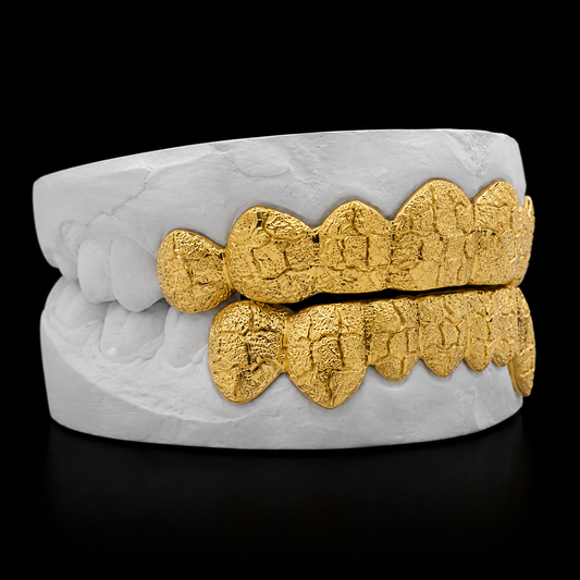 16 Piece Deep Cut Diamond Dust Gold Grillz