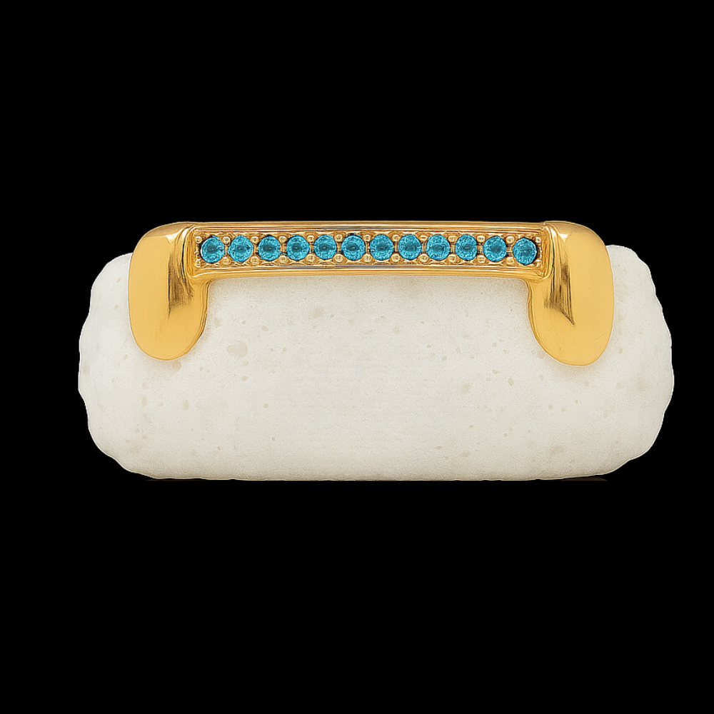 Customizable Any Color Gemstone One Row Bar Gold Grillz