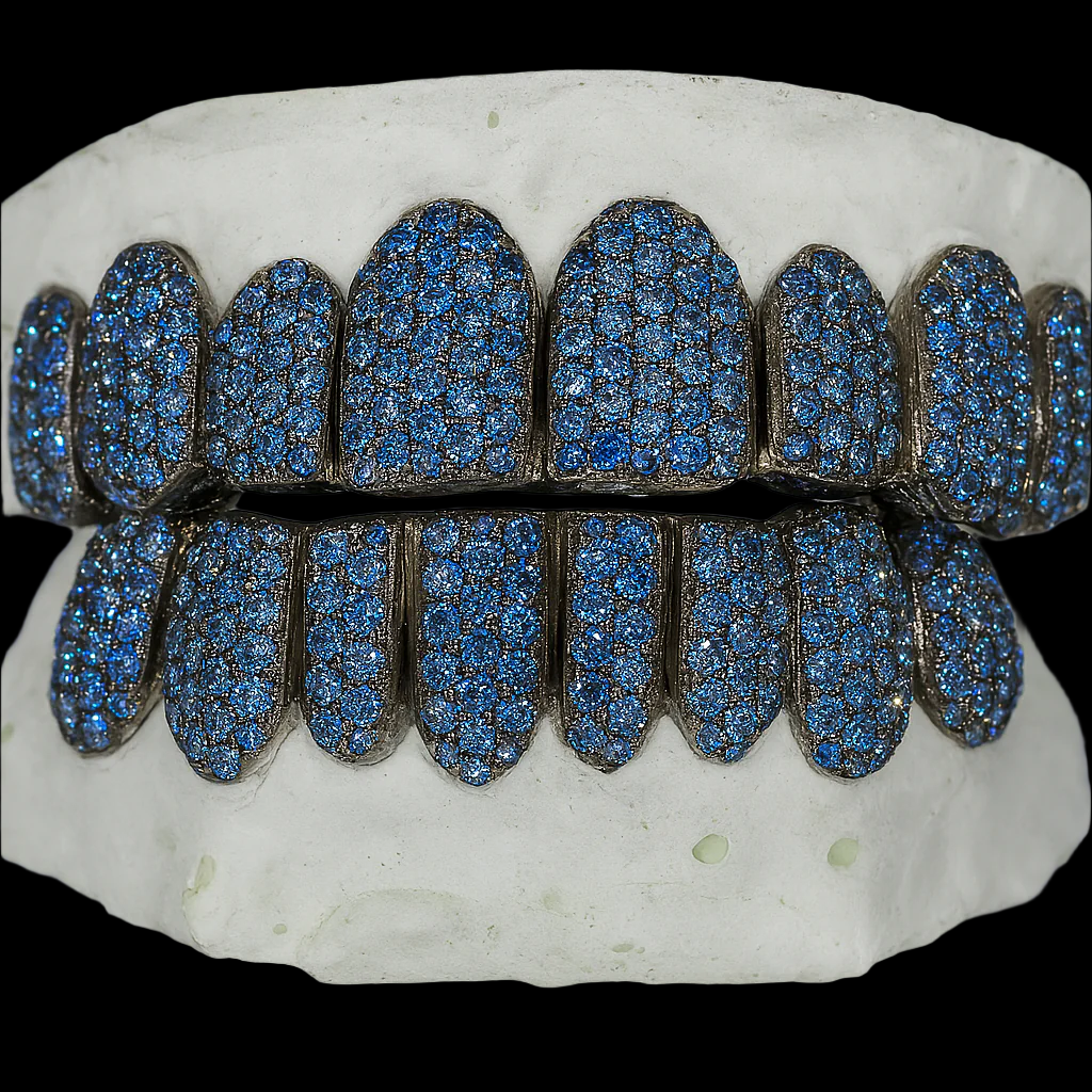 Custom VVS Moissanite Ice Blue Diamond Grillz