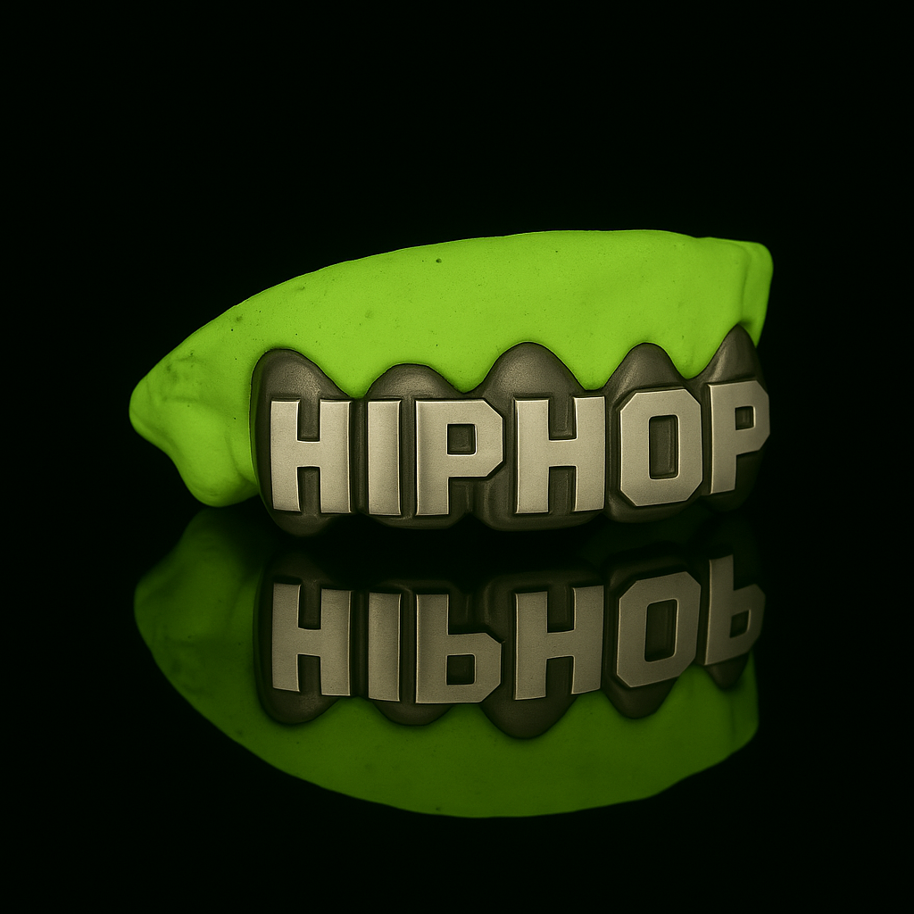 Custom Word/Name Laser Engraving Gold Grillz With Black Rhodium