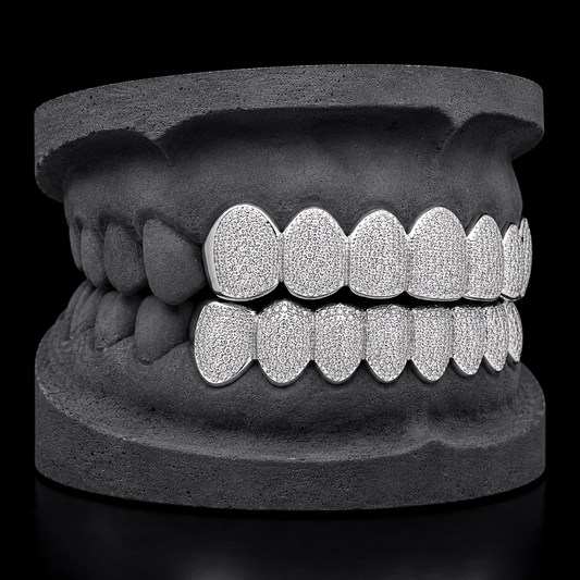 925 Solid Sterling Silver Diamond Dust Cut Custom Grillz