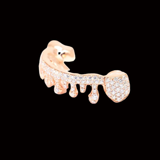 Custom Two Row Diamond Bar Drip Grillz with Diamond Ends - Natural Diamonds