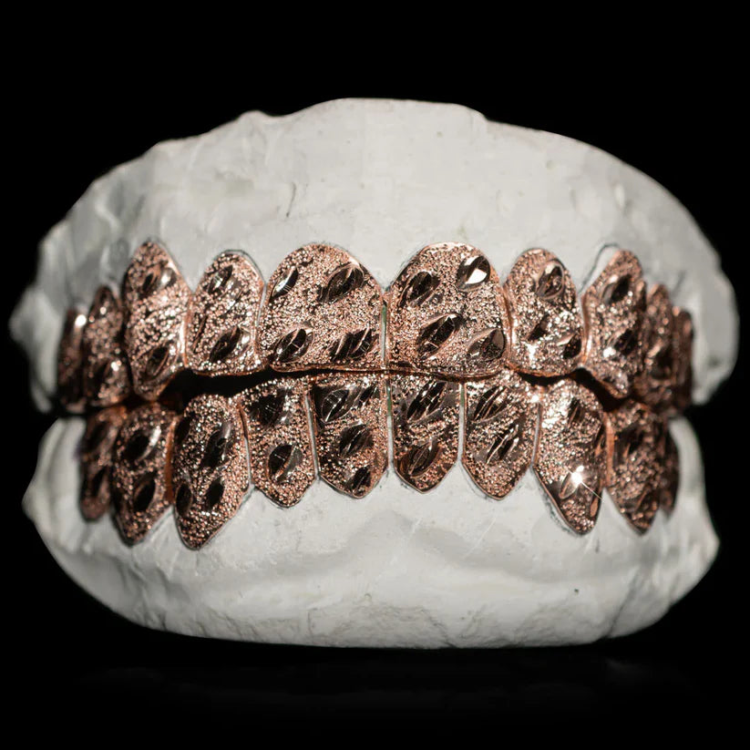 Custom Nugget Cut Diamond Dust Gold Grillz