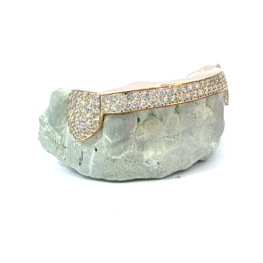 Custom Two Row Diamond Bar Grillz with Diamond Fangs