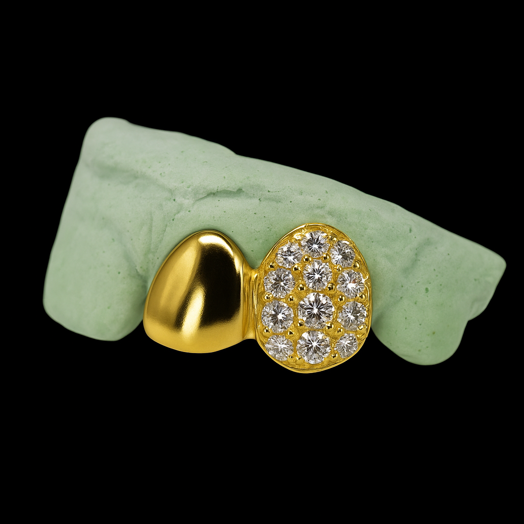 VVS Moissanite 2 Teeth Diamond Grillz with Solid Ends