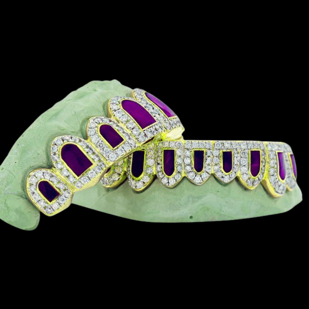 18K Candy Paint Paul Wall Custom Diamond Purple Enamel Grillz.