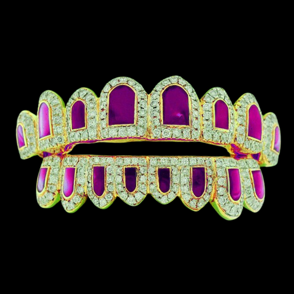 18K Candy Paint Paul Wall Custom Diamond Purple Enamel Grillz.