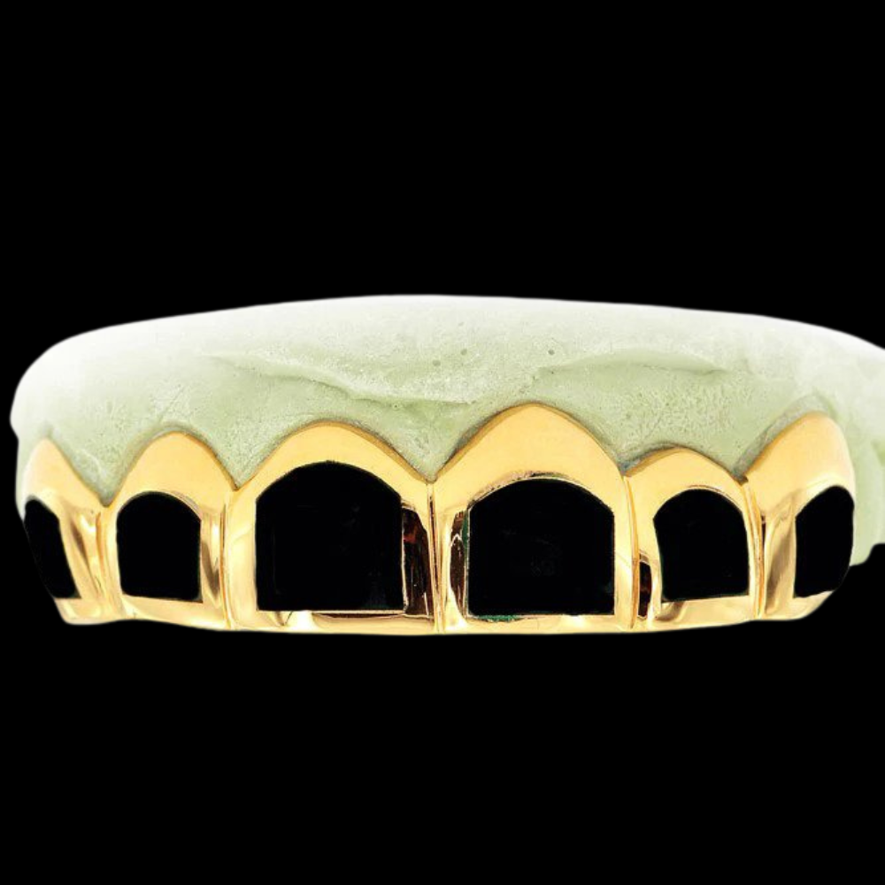 10K Candy Paint Six Top Teeth With Black Enamel Grillz.