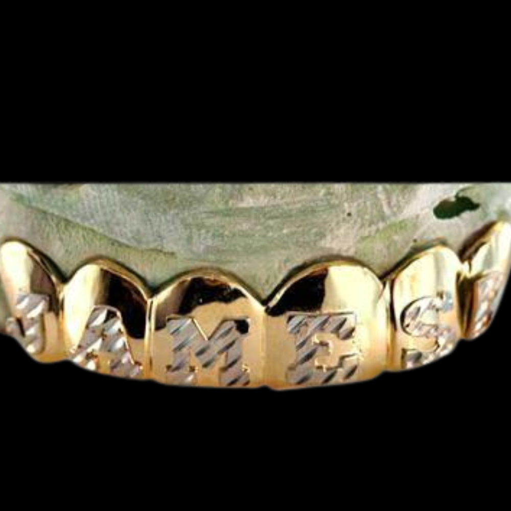 6 Teeth Diamond Cut Name Gold Grillz.