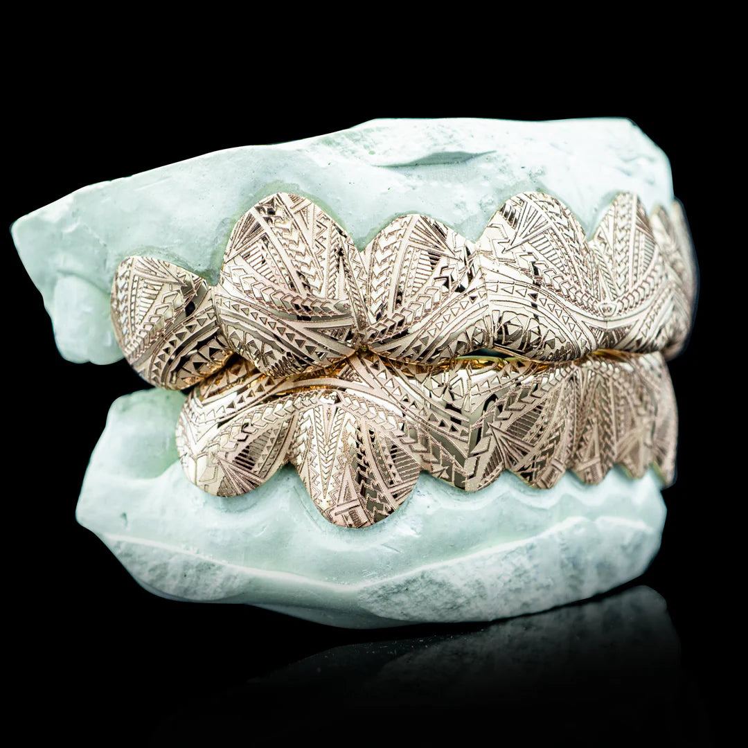 Custom Tribal Engravings Gold Grillz