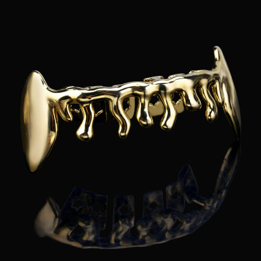 Custom 6 Teeth Drip With Extended Fangs Gold Grillz