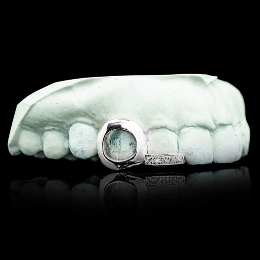 Open Face Heart with Iced Tip Double Cap Gold Grillz
