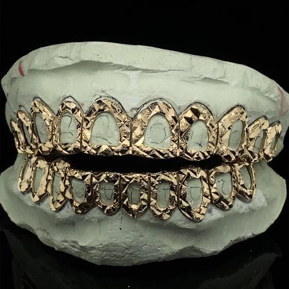 Custom Open Face Diamond Cut Diamond Dust Gold Grillz