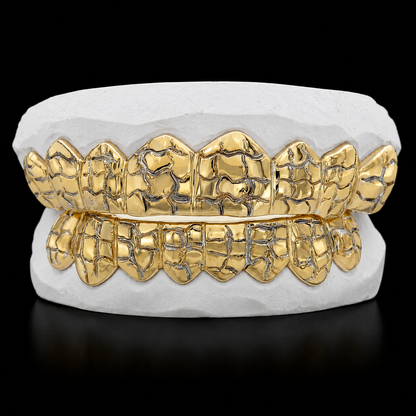 8 on 8 Piece Deep Cut Nugget Gold Grillz