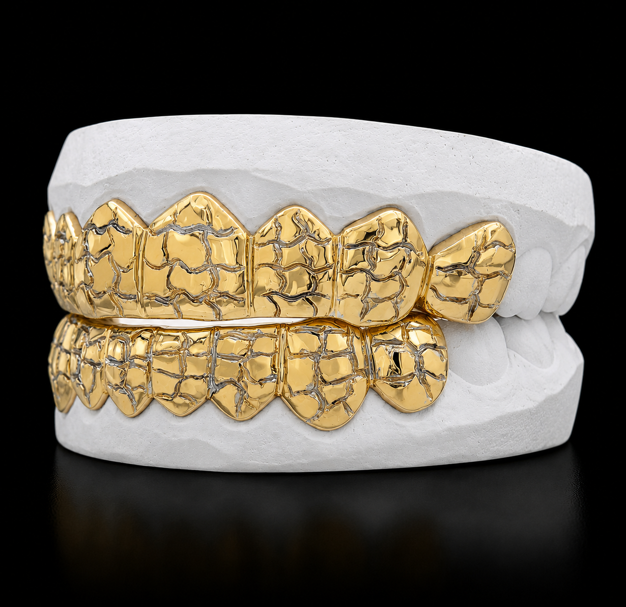 8 on 8 Piece Deep Cut Nugget Gold Grillz