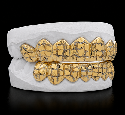 8 on 8 Piece Deep Cut Nugget Gold Grillz