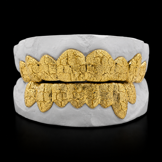 16 Piece Deep Cut Diamond Dust Gold Grillz