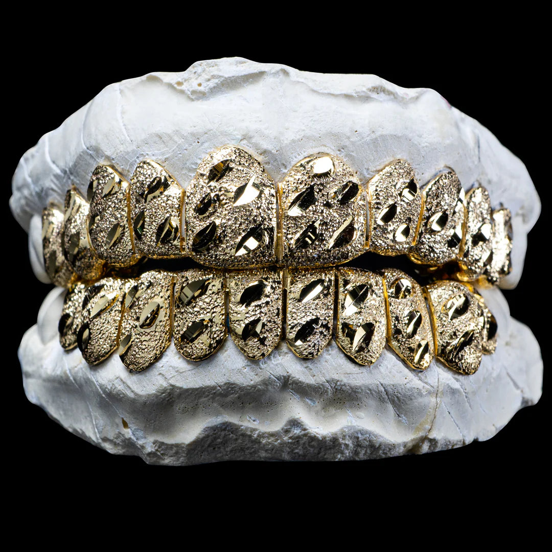 Custom Nugget Cut Diamond Dust Gold Grillz