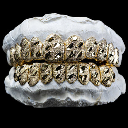 Custom Nugget Cut Diamond Dust Gold Grillz