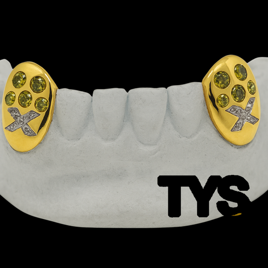2 Gold Fang Teeth With Diamonds
