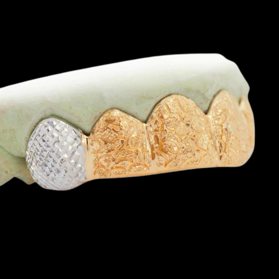 6 Piece Deep Cut Nugget Grillz with Diamond Dust and Cuts.