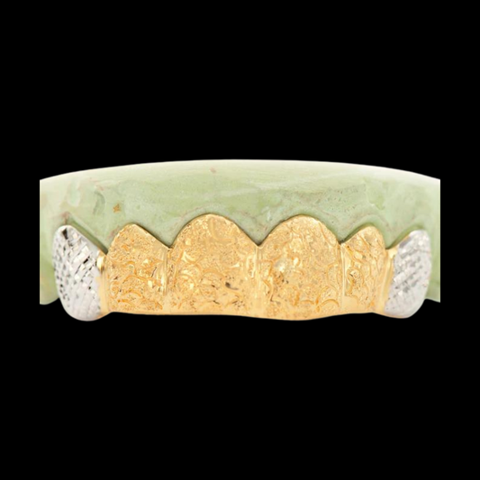 6 Piece Deep Cut Nugget Grillz with Diamond Dust and Cuts.
