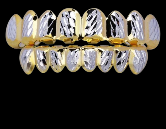 14K YELLOW AND WHITE GOLD PLATED GRILLZ