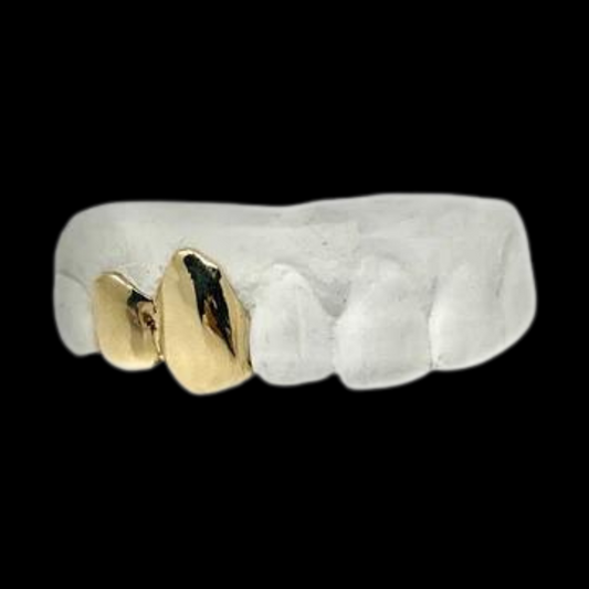 CUSTOM ANY 2 TEETH (CONNECTED) GOLD GRILLZ.