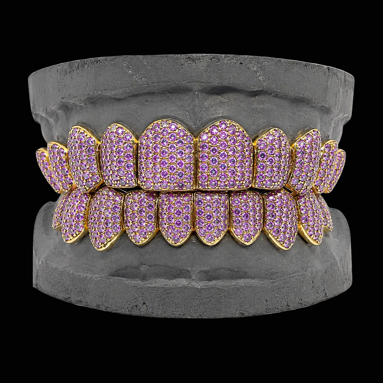 Custom Purple Amethyst & Black Rhodium Gold Grillz