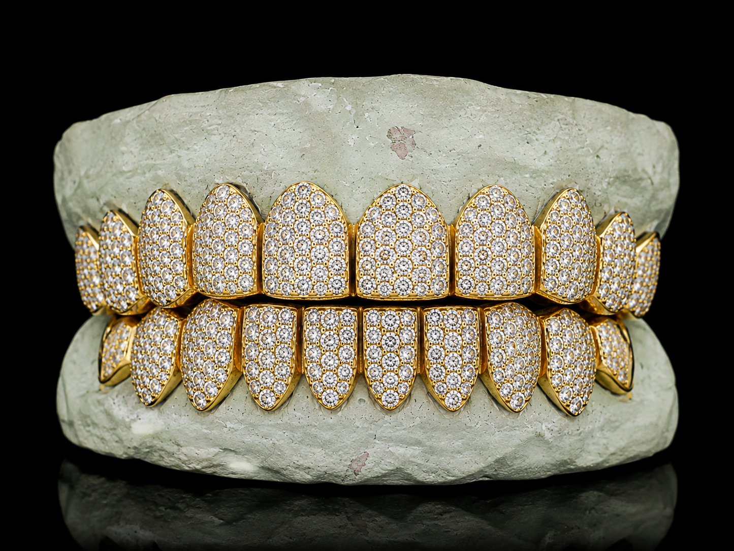 TYS GRILLZ 10K gold capped diamond grillz dense pave stone detail