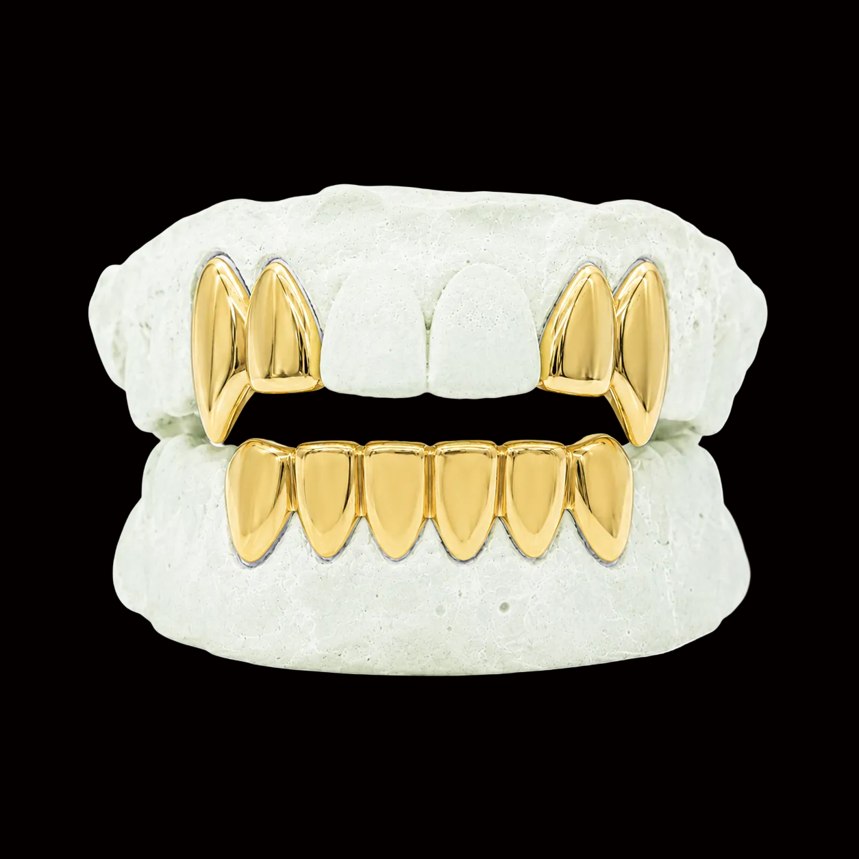 Custom 4 Teeth Fangs Top On 6 Teeth Bottom Gold Grillz