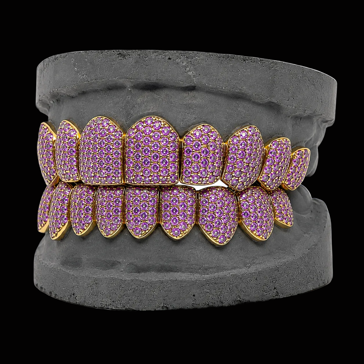 Custom Purple Amethyst & Black Rhodium Gold Grillz