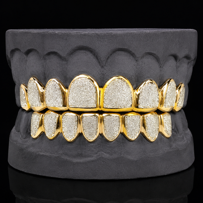 925 Sterling Silver 18K Yellow Gold Plated Two Tone Diamond Dust Cut Custom Grillz