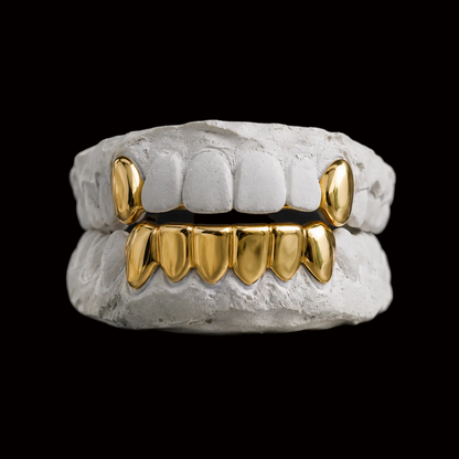 Custom 2 Teeth with Extended Fangs & 6 Bottom Gold Grillz