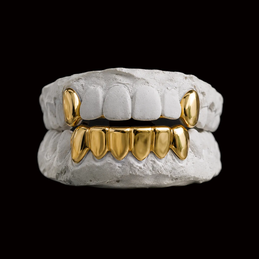 Custom 2 Teeth with Extended Fangs & 6 Bottom Gold Grillz