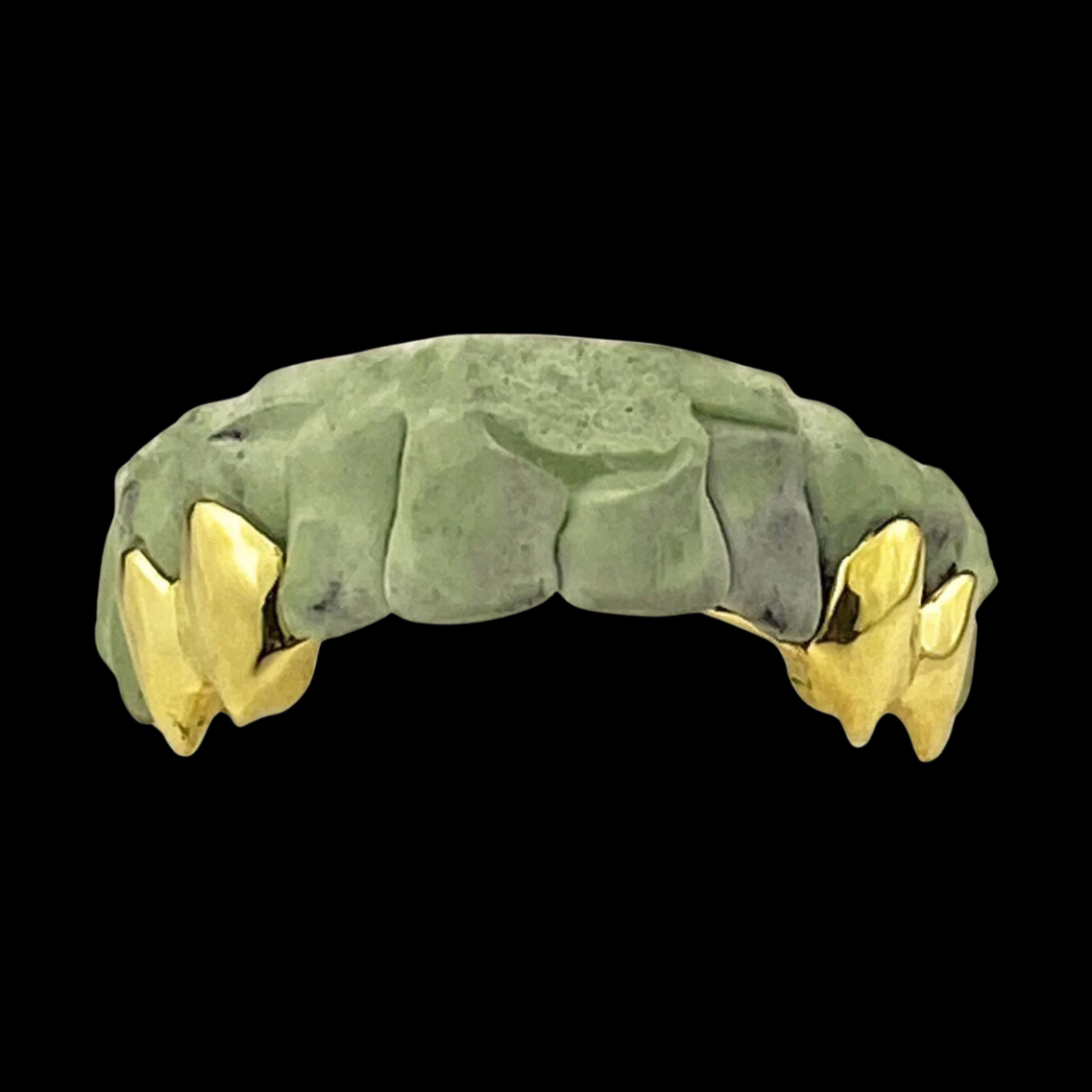 Custom 2:2 Teeth Grillz With Extended Fangs Gold Grillz