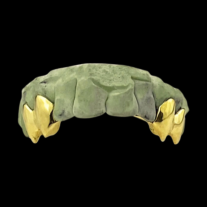 Custom 2:2 Teeth Grillz With Extended Fangs Gold Grillz