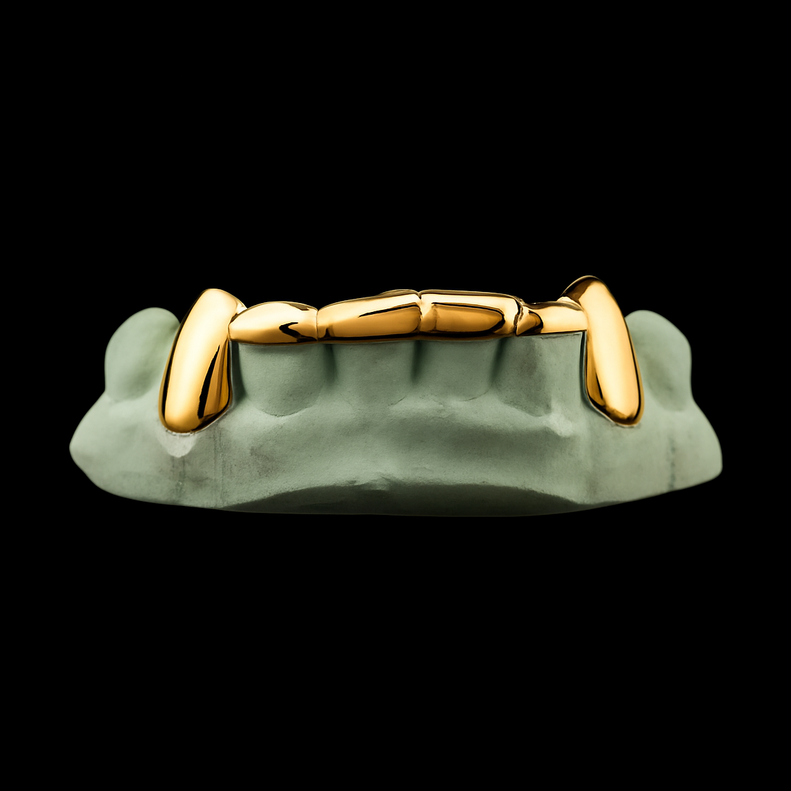 Custom 2 Teeth Fangs With Front Bar Gold Grillz