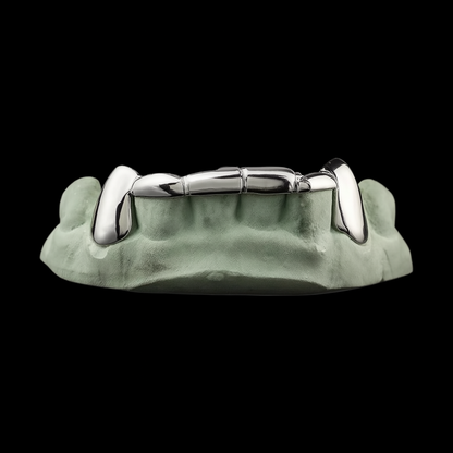 Custom 2 Teeth Fangs With Front Bar Gold Grillz