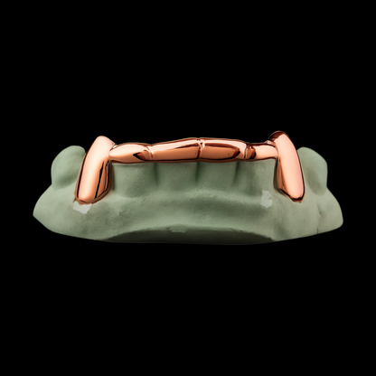 Custom 2 Teeth Fangs With Front Bar Gold Grillz