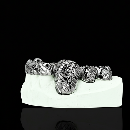 Custom 2 Teeth With Bar With Black Rhodium With Trillion Cut Gold Grillz