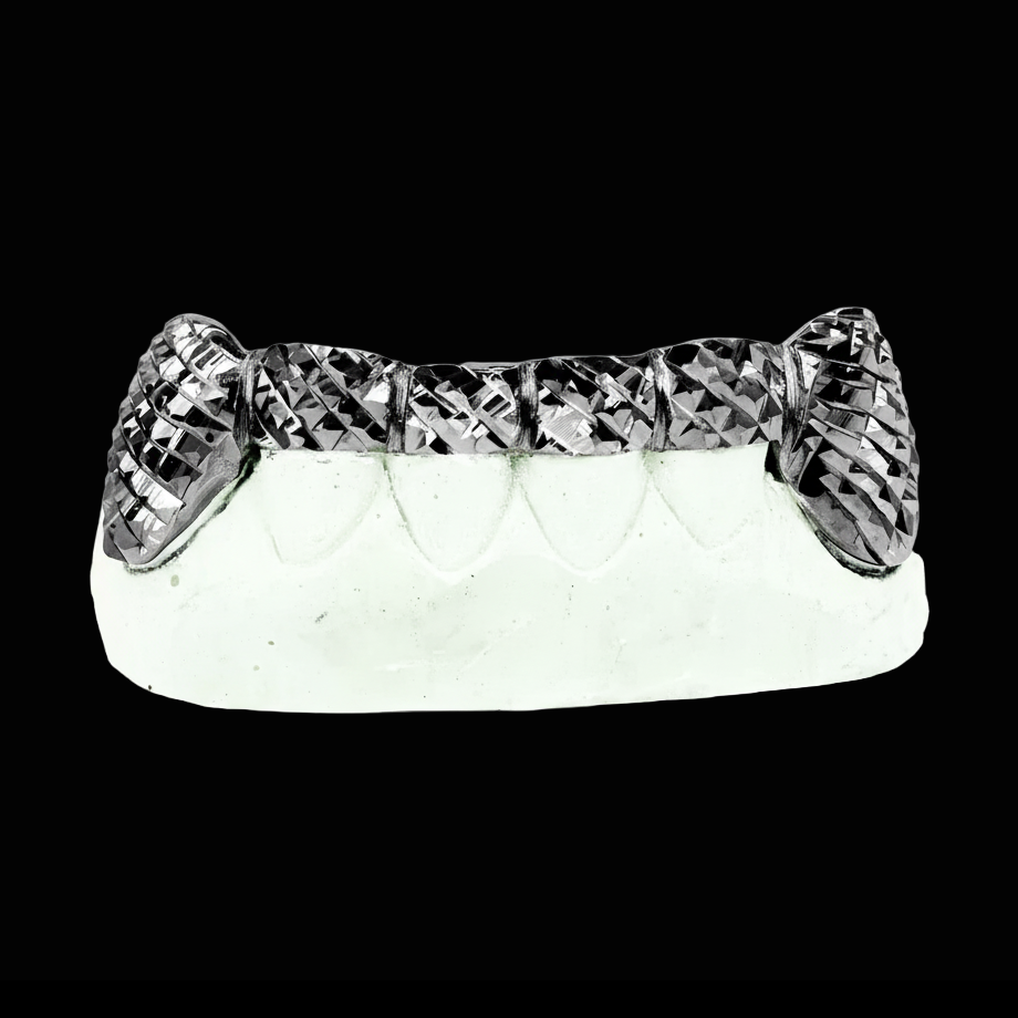 Custom 2 Teeth With Bar With Black Rhodium With Trillion Cut Gold Grillz