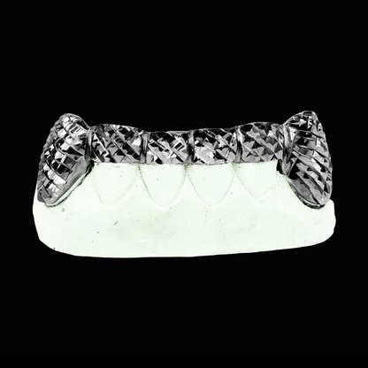 Custom 2 Teeth With Bar With Black Rhodium With Trillion Cut Gold Grillz