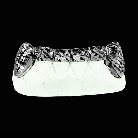 Custom 2 Teeth With Bar With Black Rhodium With Trillion Cut Gold Grillz