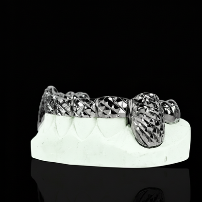 Custom 2 Teeth With Bar With Black Rhodium With Trillion Cut Gold Grillz