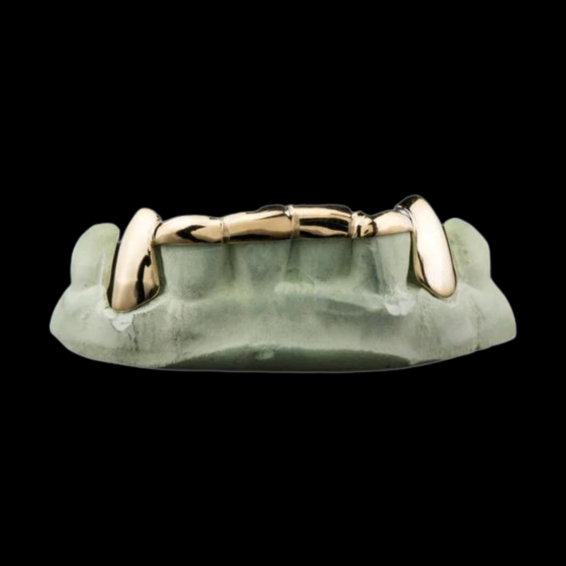 Custom 2 Teeth With Front Bar With Extended Fangs Gold Grillz