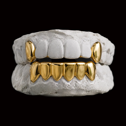 Custom 2 Teeth with Extended Fangs & 6 Bottom Gold Grillz