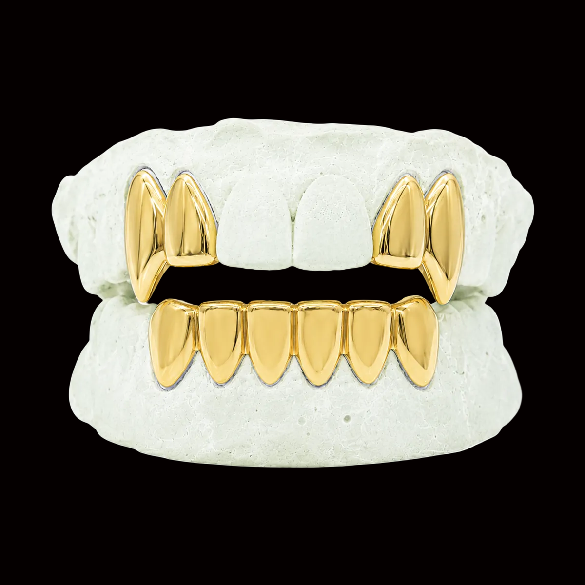 Custom 4 Teeth Fangs Top On 6 Teeth Bottom Gold Grillz
