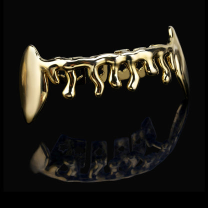 Custom 6 Teeth Drip With Extended Fangs Gold Grillz