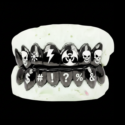 Custom 6 Teeth Joker Grill With Black Rhodium With Engravings Gold Grillz